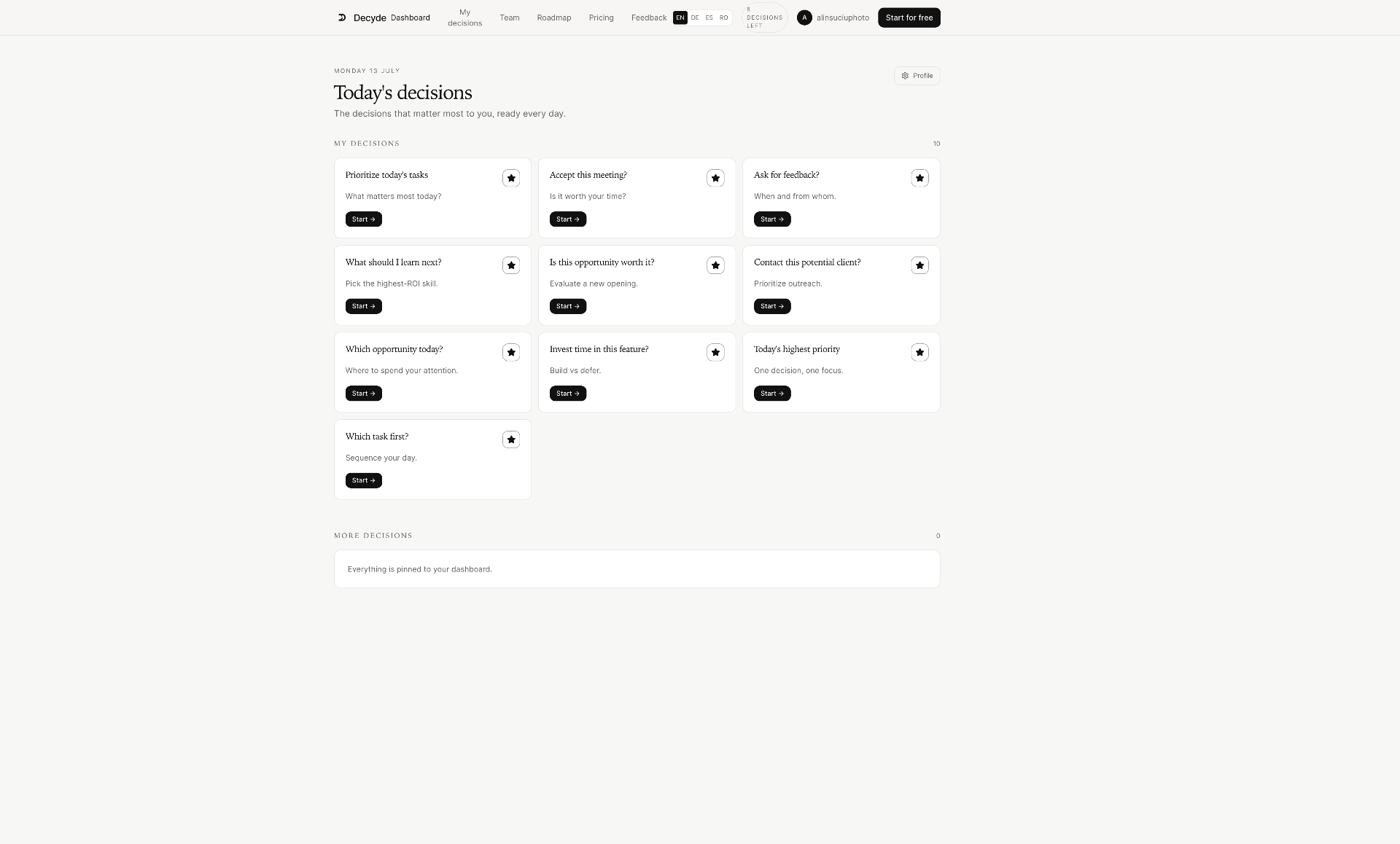 Personalized dashboard