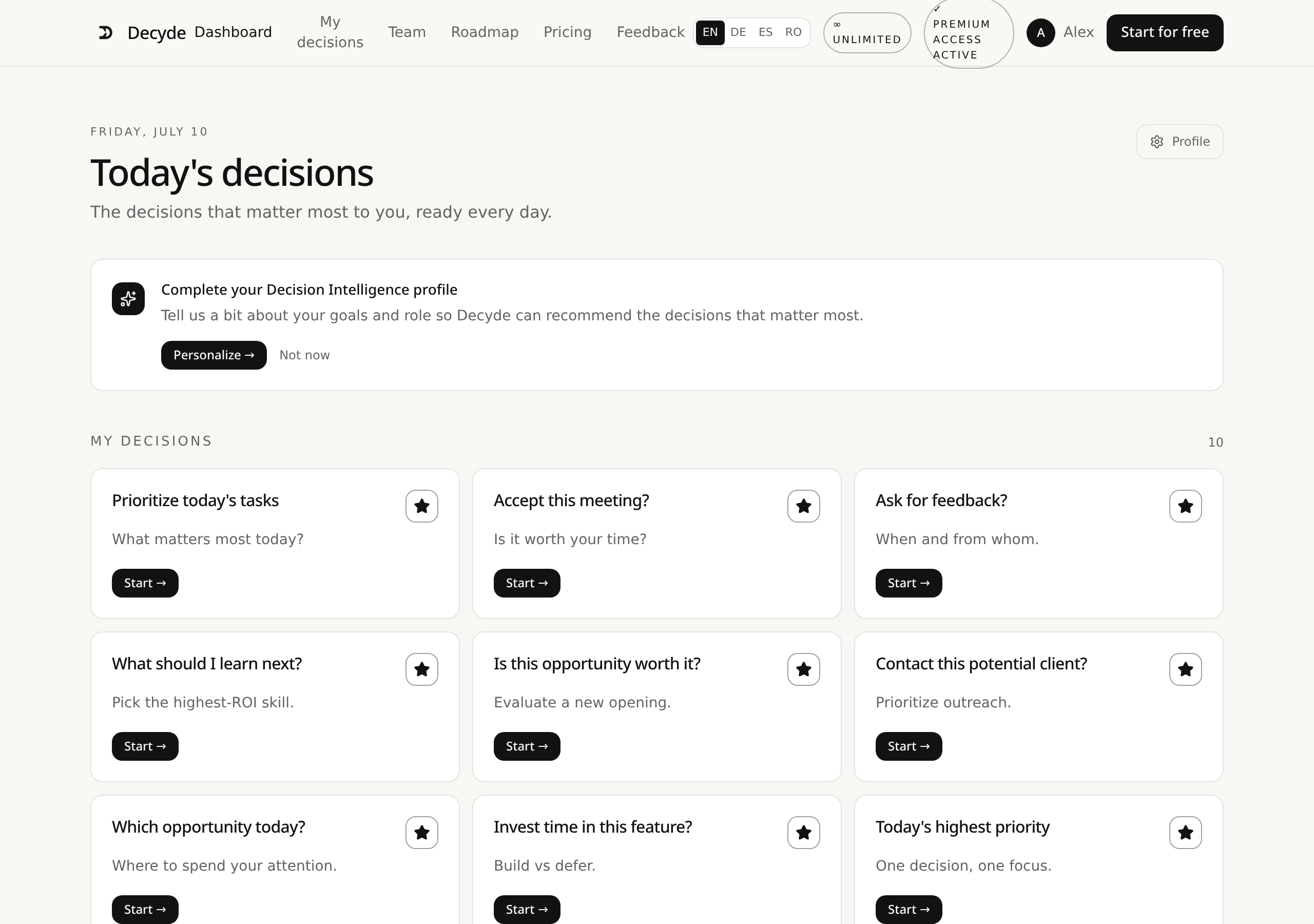 Personalized dashboard